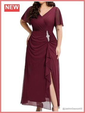 Ever-Pretty Plus Size Chiffon Slit Rhinestone Formal Maxi Dress